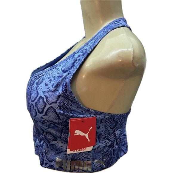 Puma XL Blue Animal Print Logo Drycel V-Neck Removable Pads Racerback Sports Bra - Picture 5 of 6